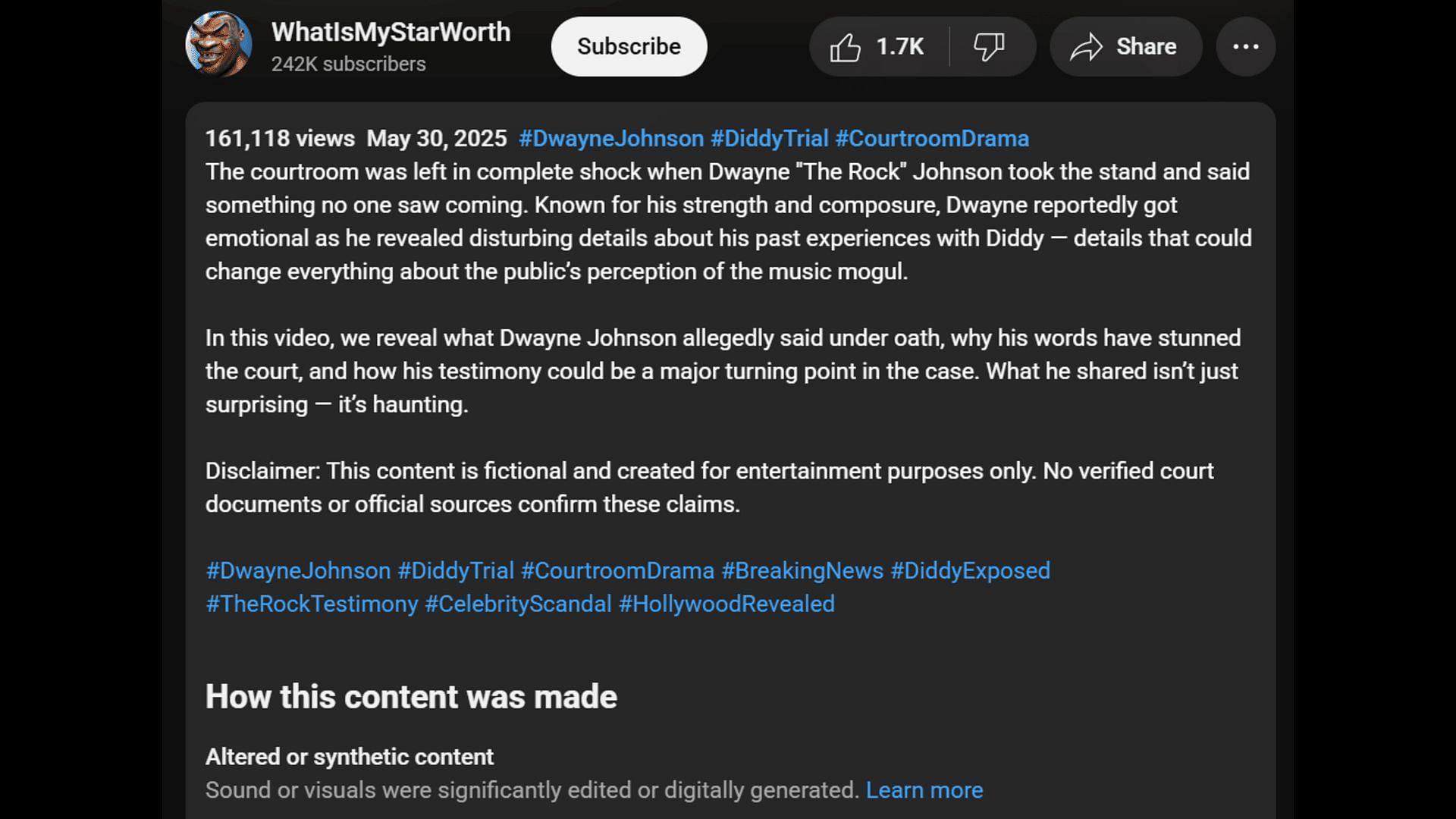 A glimpse of the video description on the WhatIsMyStarWorth channel. (Image via YouTube)